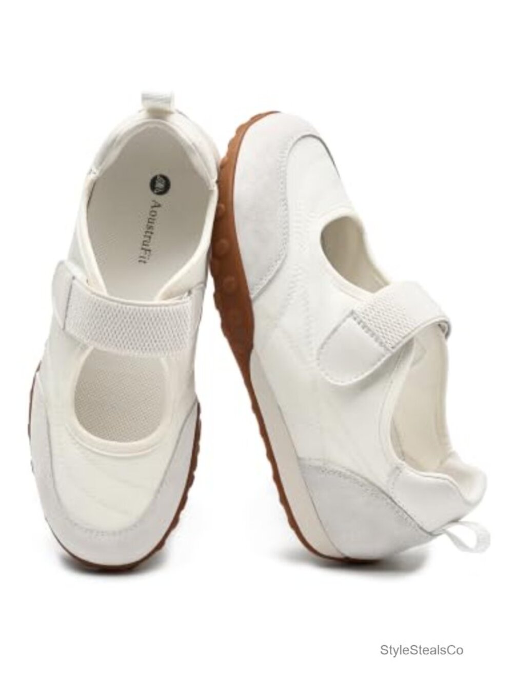 Women's Mary Jane Sneakers Slip-On Walking Shoes Hook and Loop Suede Leather